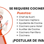 Trabajo para Cocineras y Cocineros. Trabajadores para area de cocina